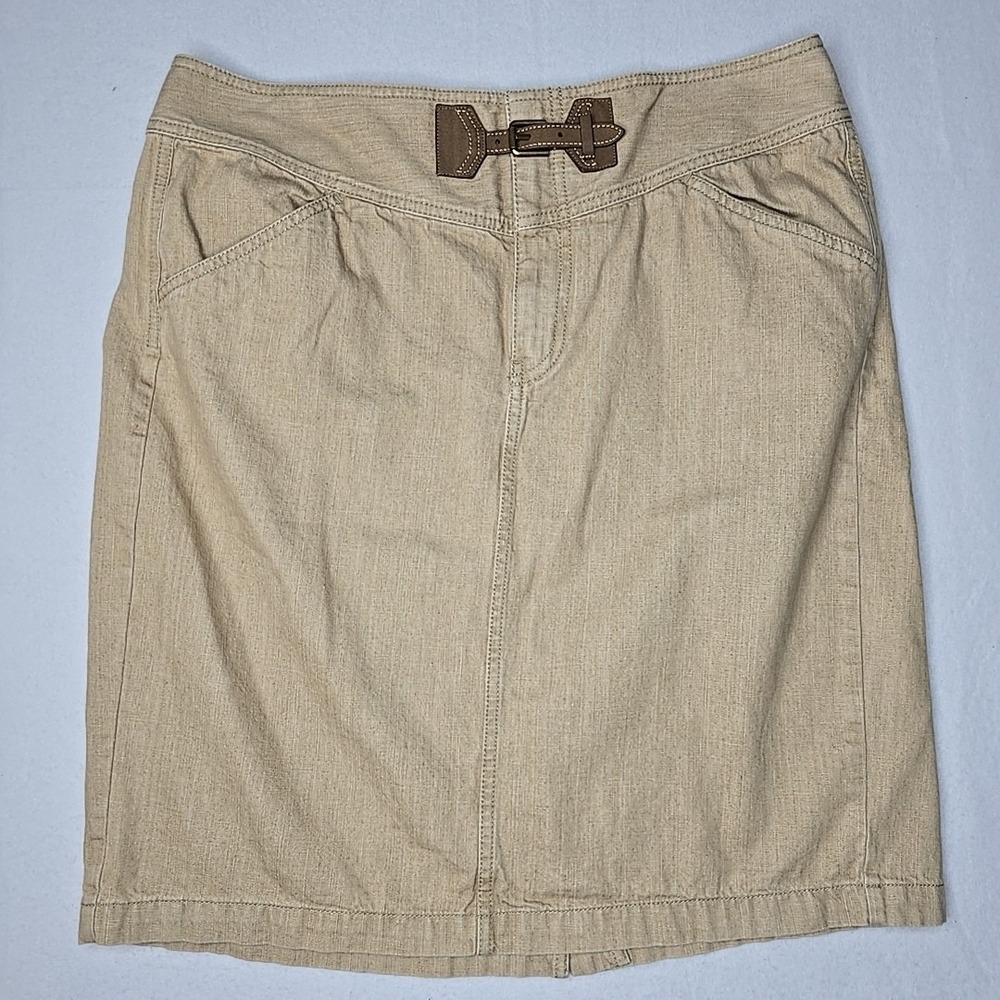 VTG‎ Lauren Ralph Lauren Heathered Tan Pencil Skirt Sz 14 Leather Western Buckle